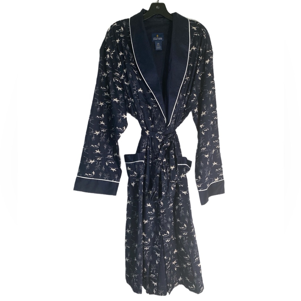Stafford Mens Classic Fit Horseman Equestrian Navy Lightweight Robe L/XL
